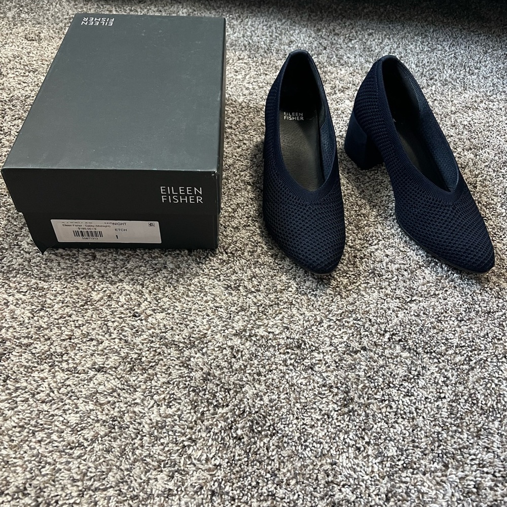 Eileen Fisher Gabby Stretch Knit Pump Heels in Midnight Blue
